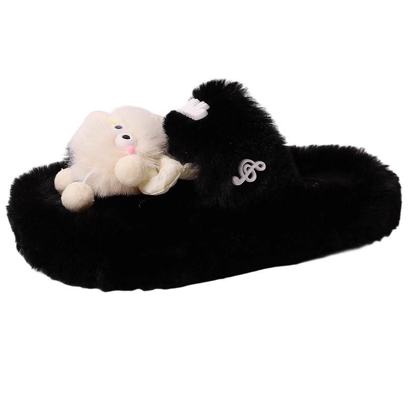 Cartoon casual fluffy slippers women's autumn and winter home home non-slip cotton slippers thick sole heightening pregnant women warm cotton shoes
