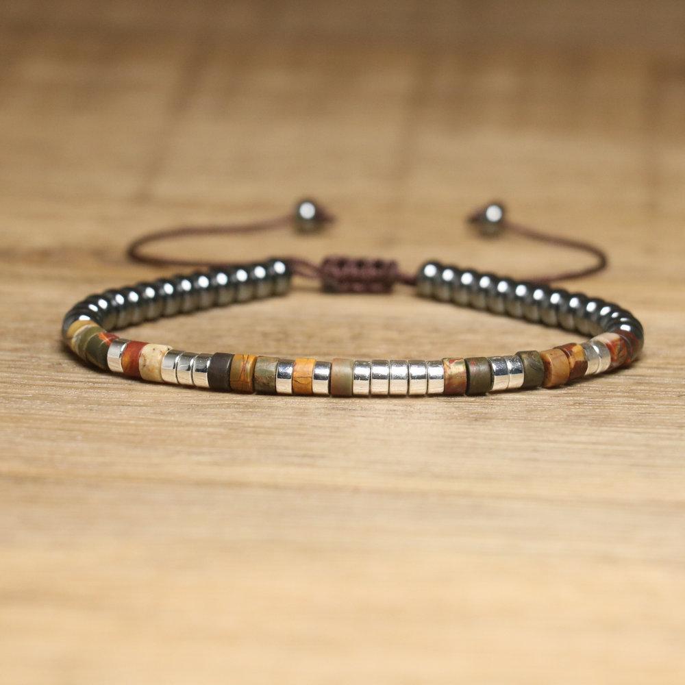 2x4mm Dainty Imperial Jasper Bracelet for Women Handwoven Adjustable Healing Stone Jewelry Alloy Main Material for Anniversary