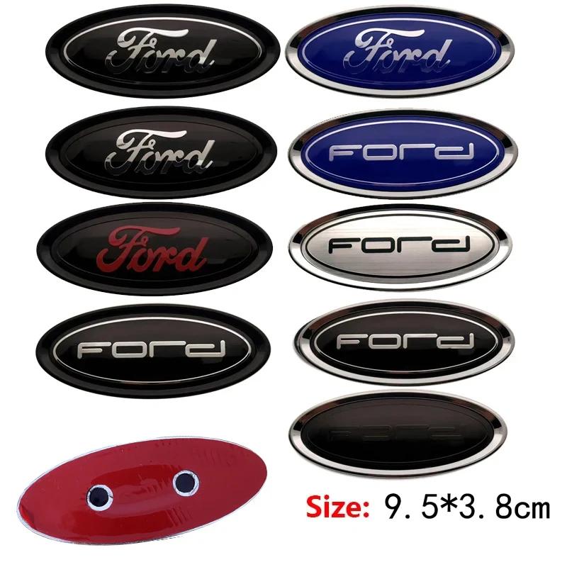 9.5cm 2Pins Auto Front Hood Emblem Rear Trunk Badge Decal Sticker For Ford Focus Mk2 Mk3 Fiesta Mk7 Ranger Mondeo Mk4 S-MAX Kuga