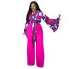 Women Plus Size Western Style Two Piece Set Flared Sleeve Top Wide Leg Pants Print