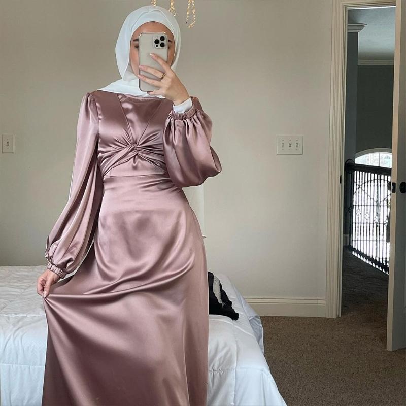 Double Wear Ramadan Muslim Dress Abayas Lace Up O-Neck Dubai Turkey Islam Clothing Kaftan Robe for Womens Girls