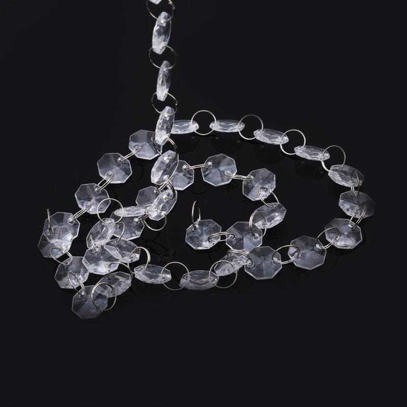 1pc Long Octagon Beads With Silver Rings Hooks Crystal Chandelier Chain Garland For Transparent Crystal Beaded Curtain