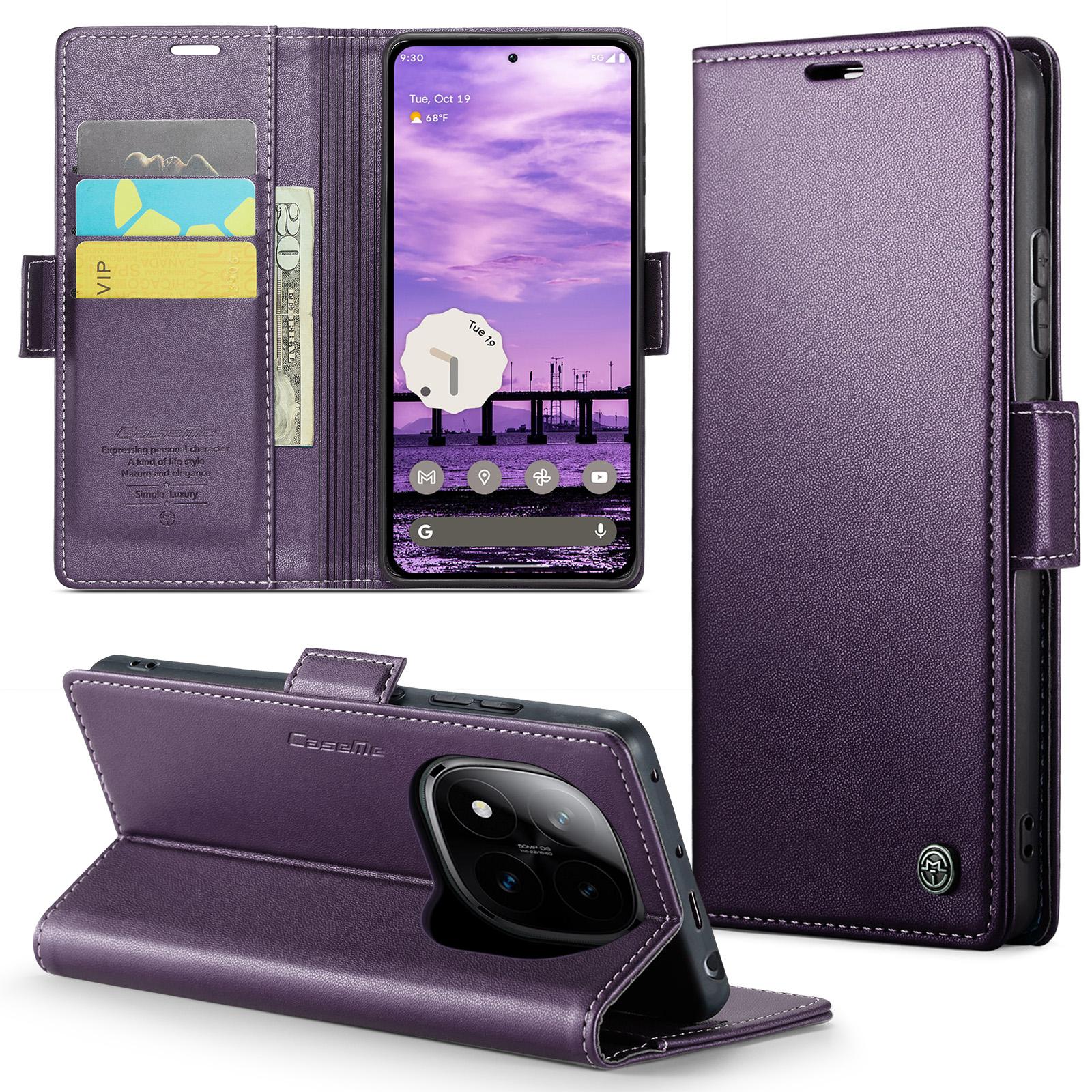 

Для Xiaomi Redmi Note 14 Pro 4G Чохол CASEME Серія 023 Блокування RFID Шкіряний Гаманець Підставка Чохол для Телефону Purple