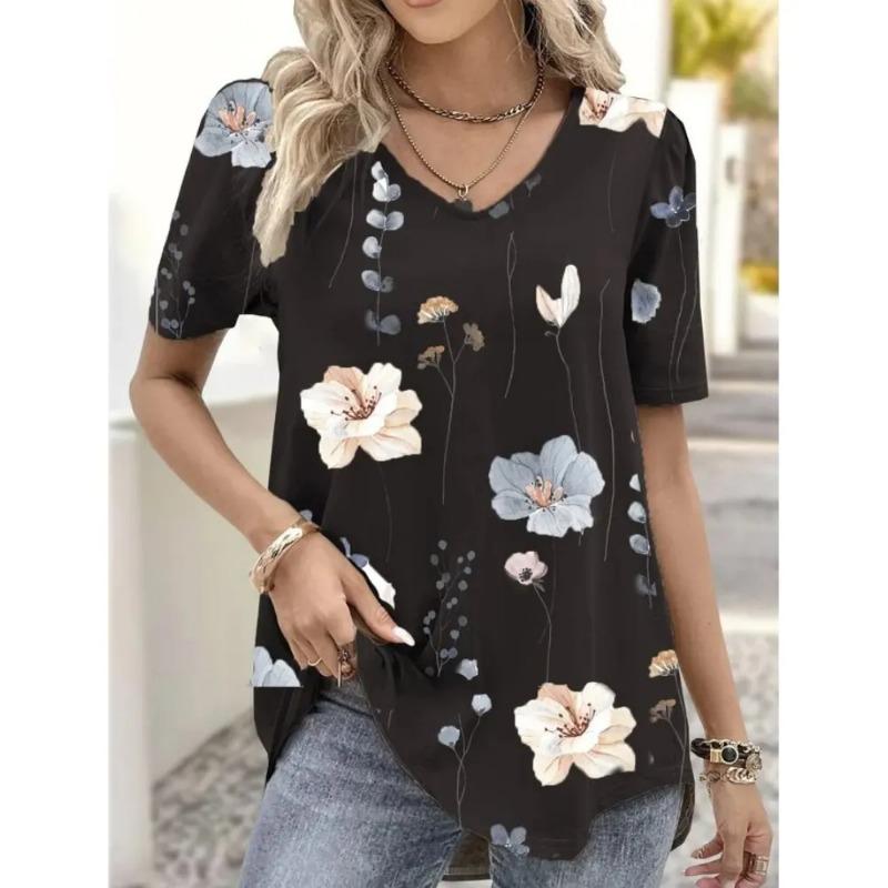 

Women s T-Shirt Summer V-Neck Tee Loose Casual Top Stripes Funny Printed Female Clothing Streetwear Women Pullover T Shirts S