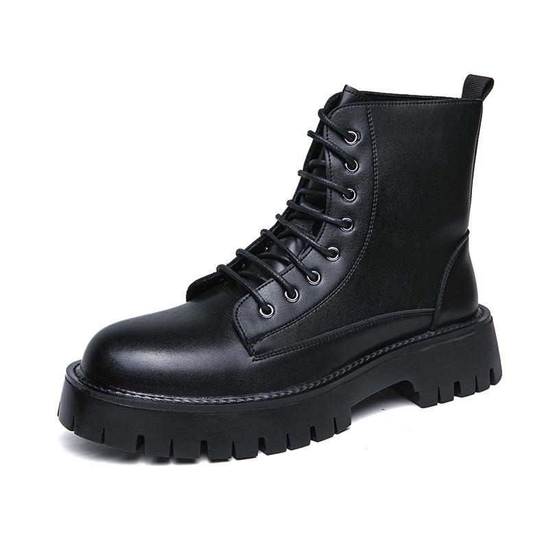 Men's Plus Size Retro High-Top Leather Martin Boots - Thick Sole, Lace-Up, and Wear-Resistant for Height-Increasing Workwear.