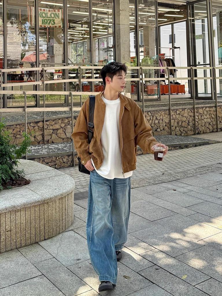 Unisex Retro Faux Suede Harrington Jacket for Fall/Winter - Casual, Versatile Design