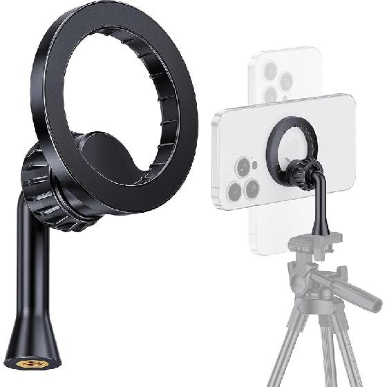 Magnetic Tripod Holder Mount for MagSafe, iPhone Tripod Mount Adapter with 1/4  Screw Hole, Magnetic Phone Tripod Holder Adapter for iPhone