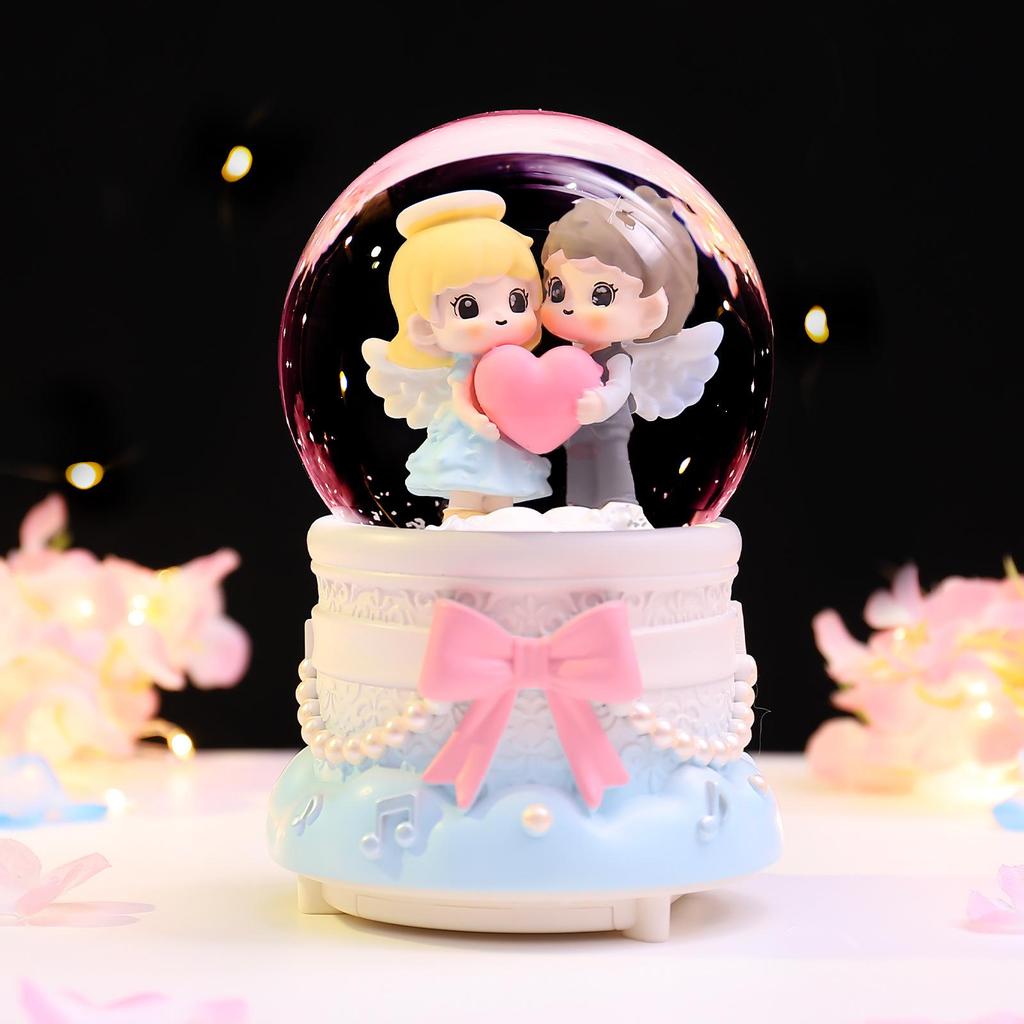 Iridescent Castle Snowfall Crystal Ball Music Box for Kids - Dreamy Fairy Tale Carriage.
