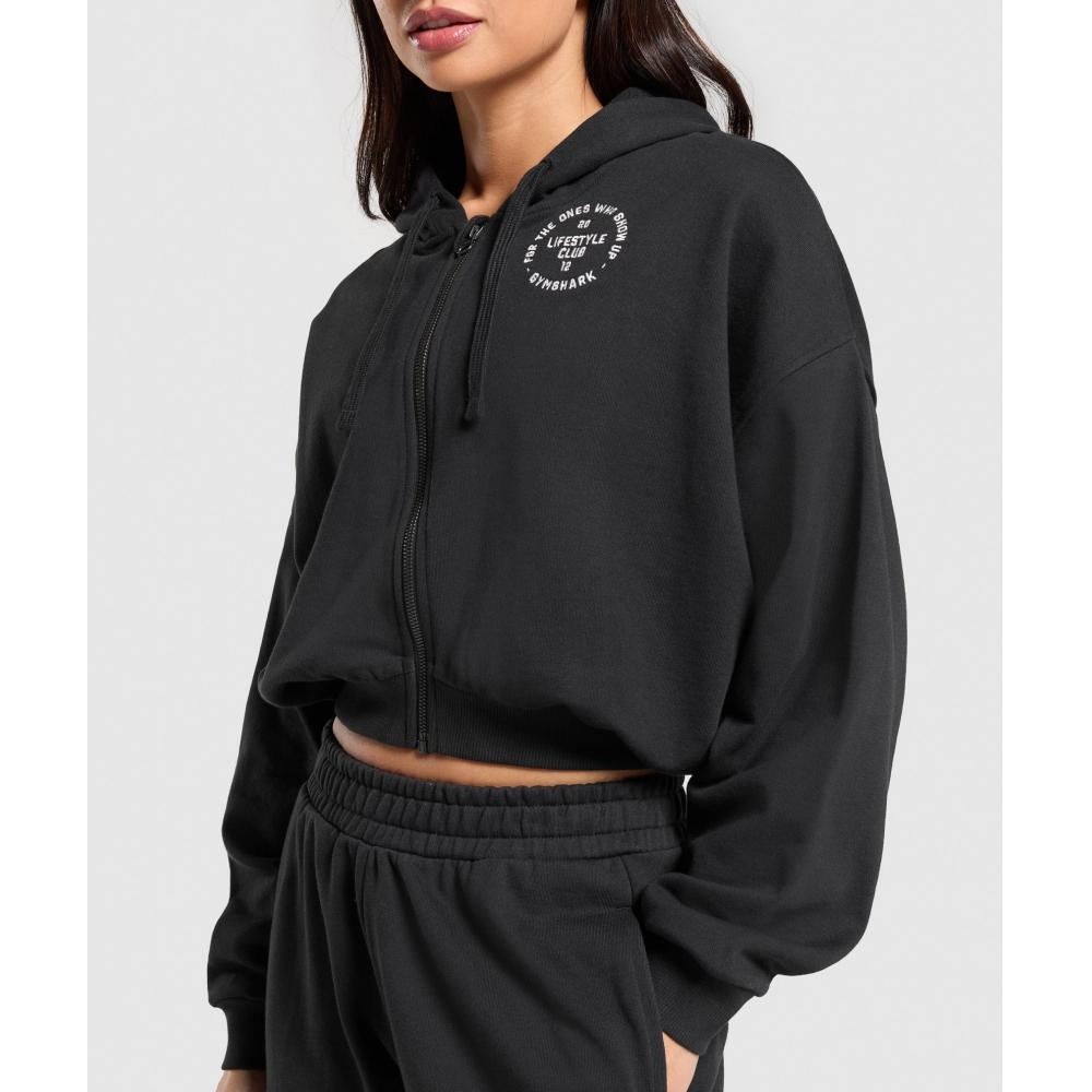 Gymshark Lifestyle Club Graphic Zip Up Hoodie Black B3c9p Bb2j