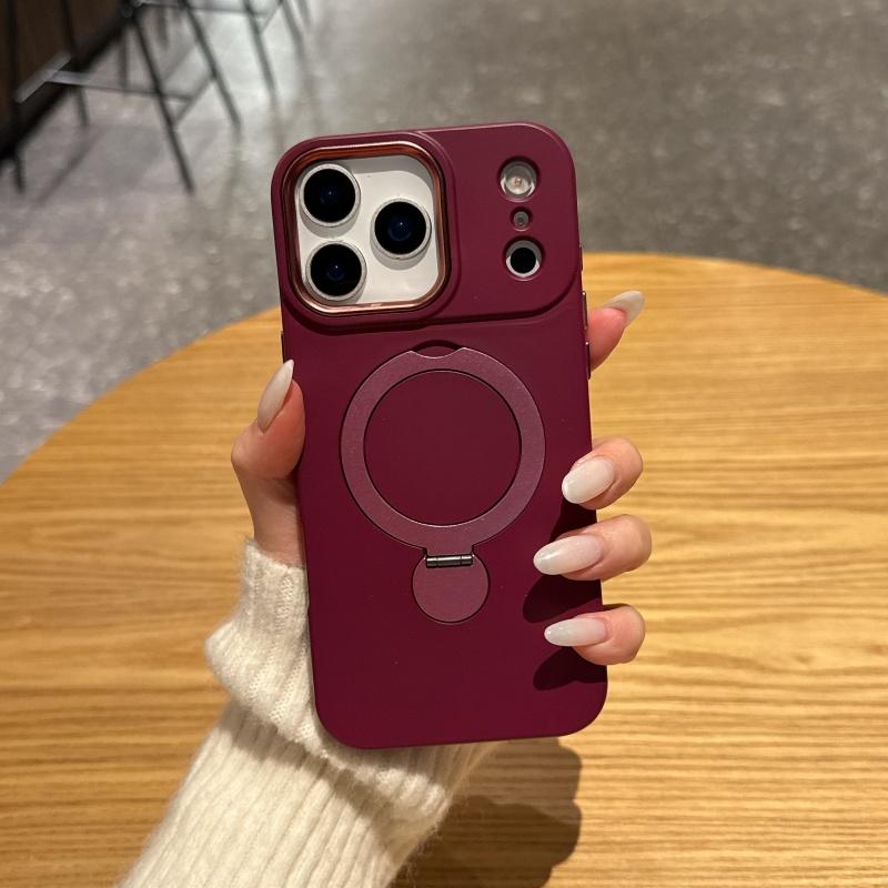 Rotating Bracket Phone Case For iPhone 17 16 15 14 13 Pro Max Luxury Liquid Silicone For Magsafe Magnetic Metal Cover