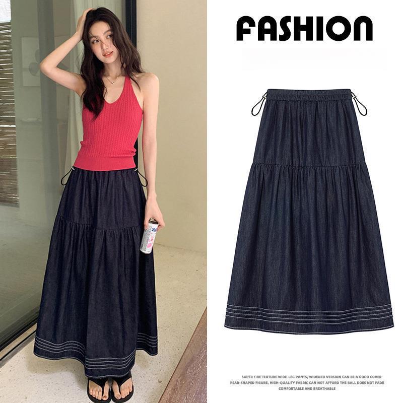 

2026 Summer Women s Retro High-Waisted Versatile Loose Skirt - Casual, Comfortable, and Fashionable Extra Large (125-140 lbs) темно-синього кольору