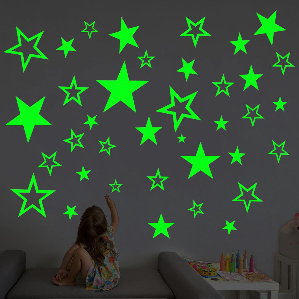 55 Sheet of Luminous Star Wall Stickers, 2D Fluorescent Stickers for Home Kids' Bedroom Ceiling & Wall Art Decals