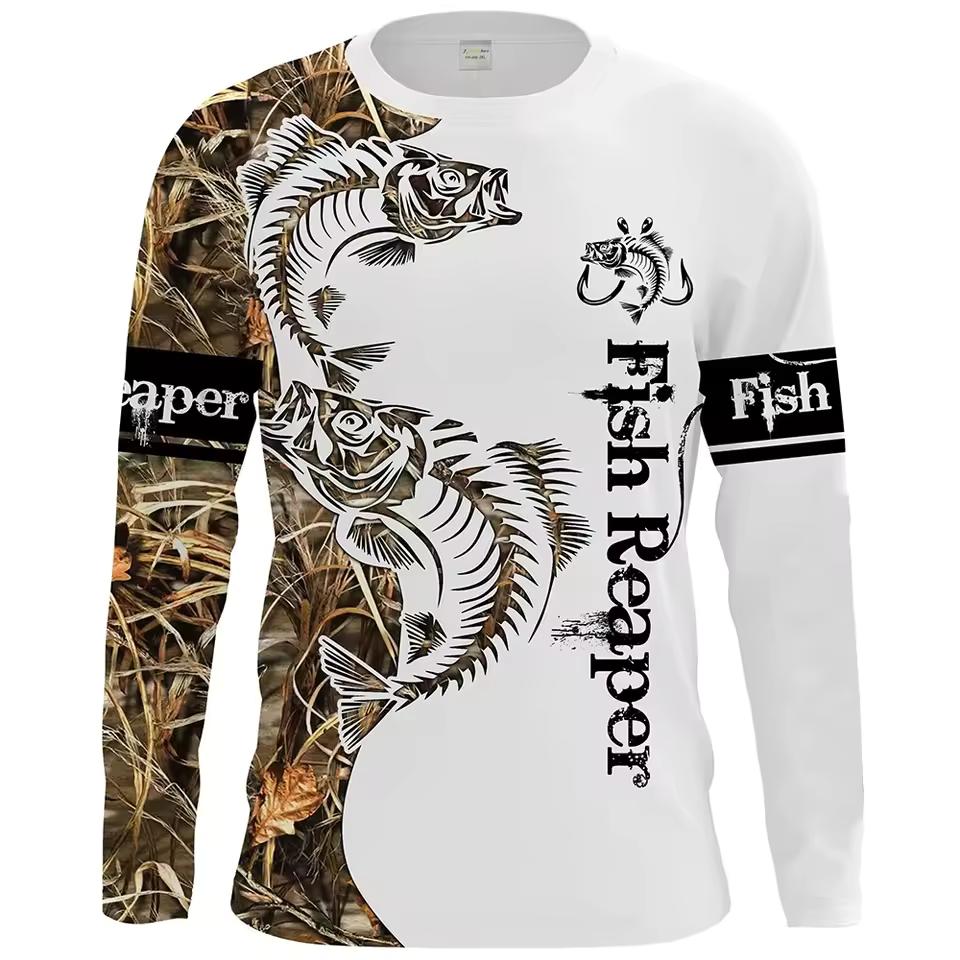 Outdoor Fishing Print Summer Men/Women O-Neck T-shirt Casual Long Sleeve Oversized Pullover Fashion Tops Trend Men Clothing
