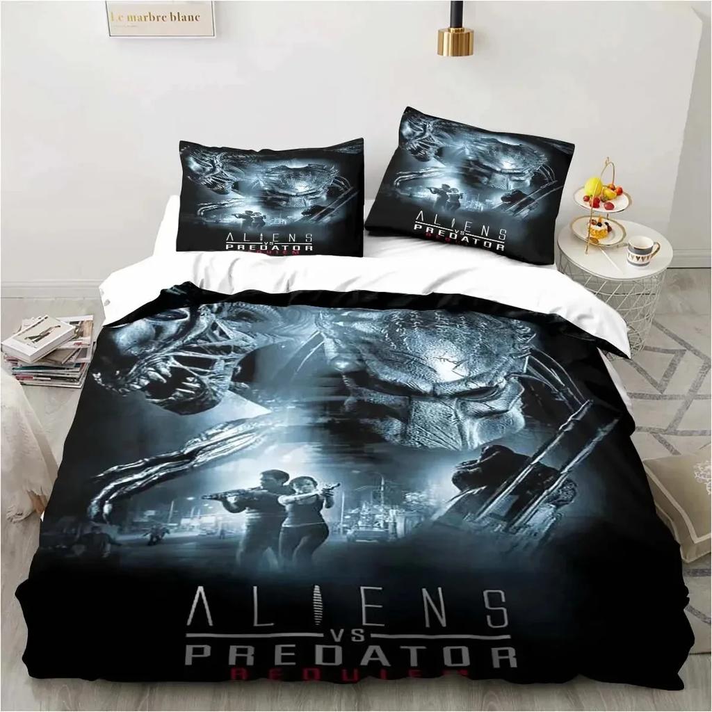 Alien Vs. Predator Predator Film Sängklädesset Enkelt Dubbelt Queen King Size Påslakan Vuxna Pojkar Sovrum Överkast Lyxig Gåva
