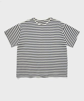 TY Gestreiftes Boot-Ausschnitt Kurzarm-T-Shirt_Marine