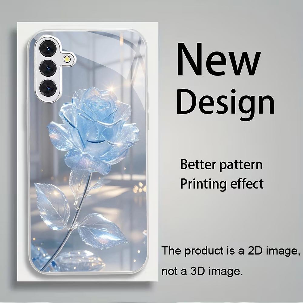 Crystal Flower Silver Plated Glass Phone Case Suitable for Samsung Galaxy S26 S25 S24 S22 S21 S20FE/Ultra/Plus Scratch Resistant