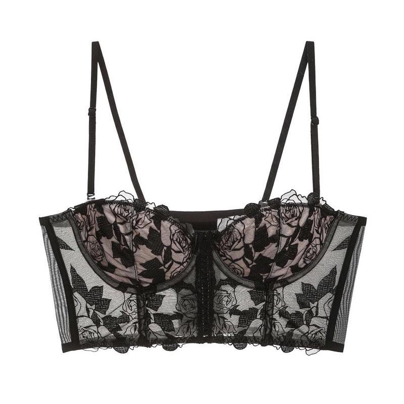 French Flower Embroidery Underwear Soft Underwire Pull Up The Breast Corset Sexy Vest Style
