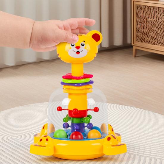 Barn Tegneserie Giraff Trykkleke Roterende Hoppende Ball Trykk Tigerleke Småbarn Gutter Jenter Interaktiv Pedagogisk Dyr Spinnerleke