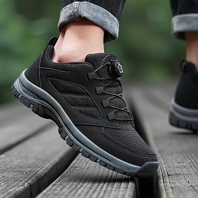 Hiking Shoes - No-Tie Rotating Buckle Closure, Slip-Resistant TPR Outsole, Lightweight Trekking Shoes for Camping - Breathable PU/Fabric Upper