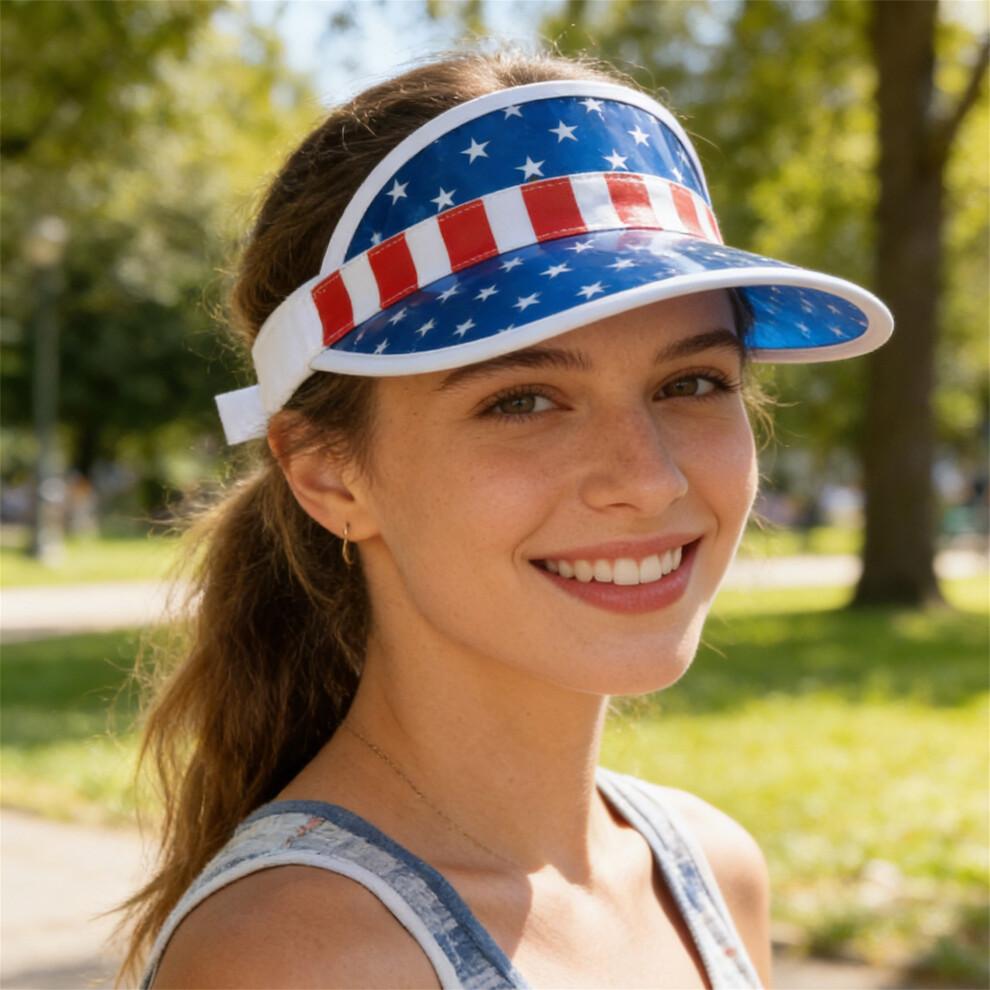 (S, Multicolor) American USA Flags Visor for Men Stars and Stripes Print Patriotic Hollow Top Sun Hat