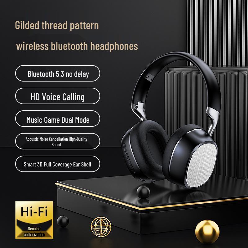 Business Style Gold Thread Over-Ear Bluetooth Headphones: High-Quality Sound for Wireless Gaming