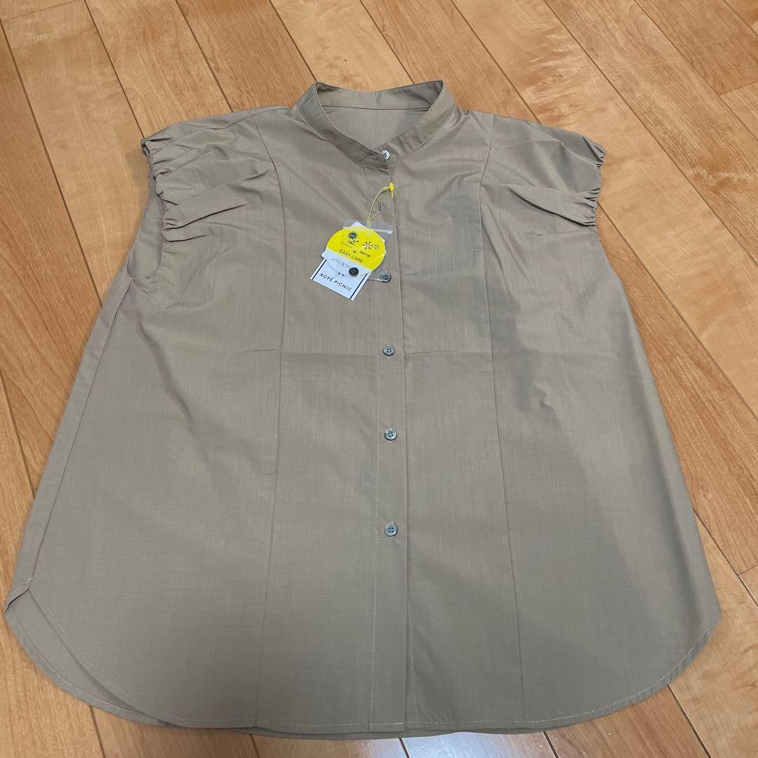 Rope Picnic Balloon Sleeve Blouse Easy Care UV Protection Camel