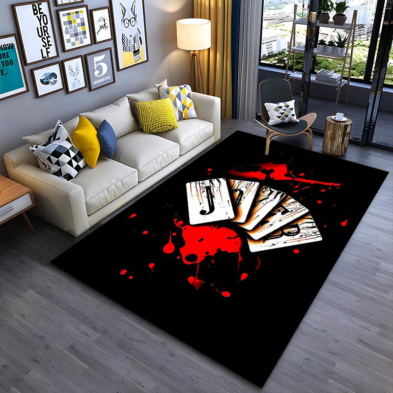 "Black Carpet with Bloody Cards and Joker Patterned Design" Suitable for use as an anti-slip for living room bedroom sofas