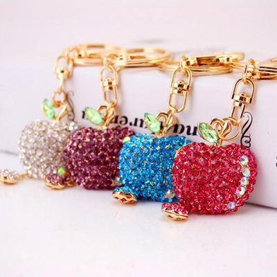Fashion Cute Rhinestone Apple Keyring Alloy Car Key Chain Purse Bag Decor Gift
