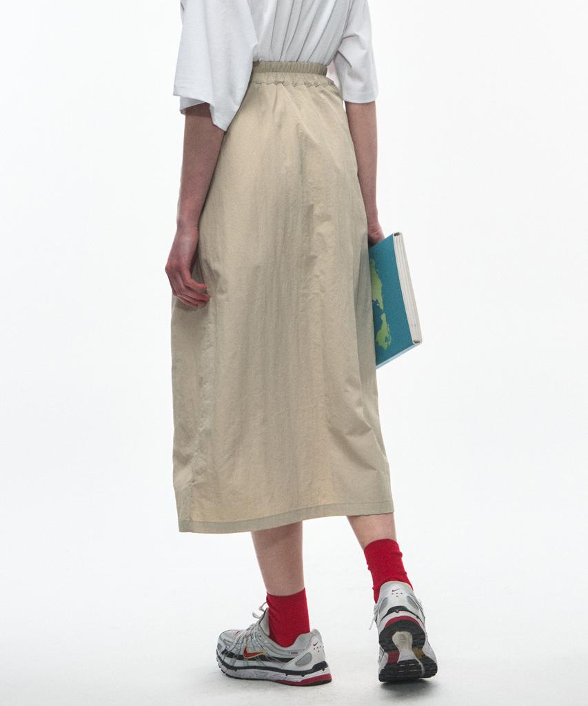 NEALIZE Nylon Maxi Skirt Beige
