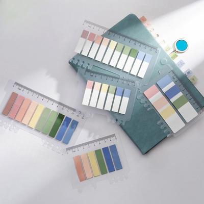 Transparent Sticky Note Index Label Stickers with Ruler Stationery Mini Memo Pad Morandi Color Book Notebook Page Marker Label