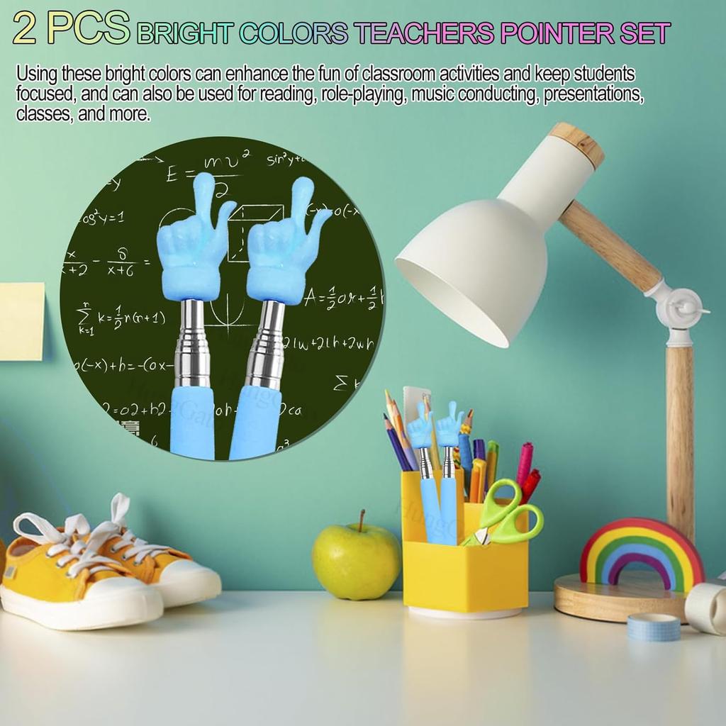 2 Pcs Telescopic Teacher Pointer Stick, Retractable Finger Pointer for Classroom Teaching, Extendable Pointer for Kindergarten and Elementary