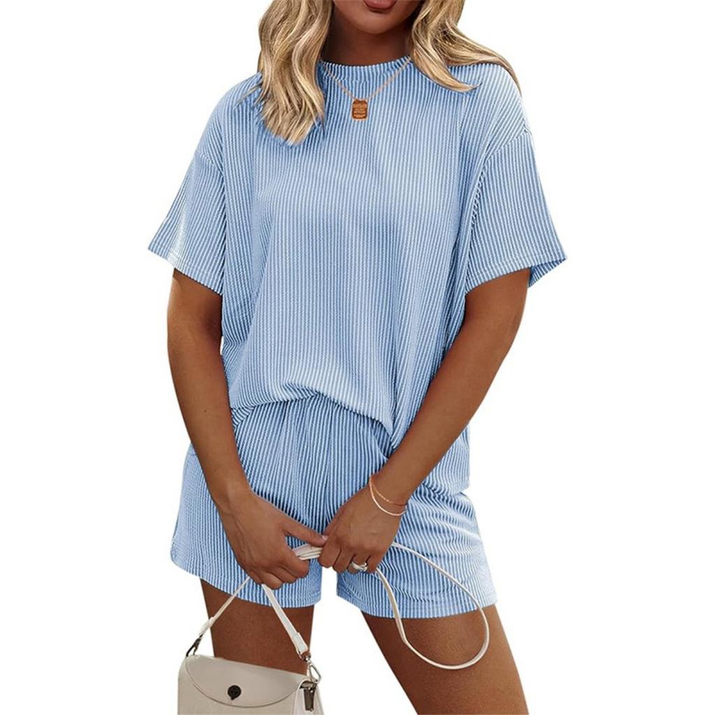 Nuevo Conjunto de Pijama Casual de Manga Corta para Mujer de Verano, Ropa de Estar en Casa, Atuendo Transfronterizo Estilo Europeo y Americano