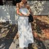 tube top dress European and American summer new holiday off-the-shoulder pleated high-waisted long dress