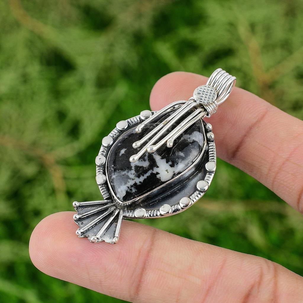 Daughters Day Deal Natural Zebra Jasper Anniversary Wife Pendant Sterling Silver