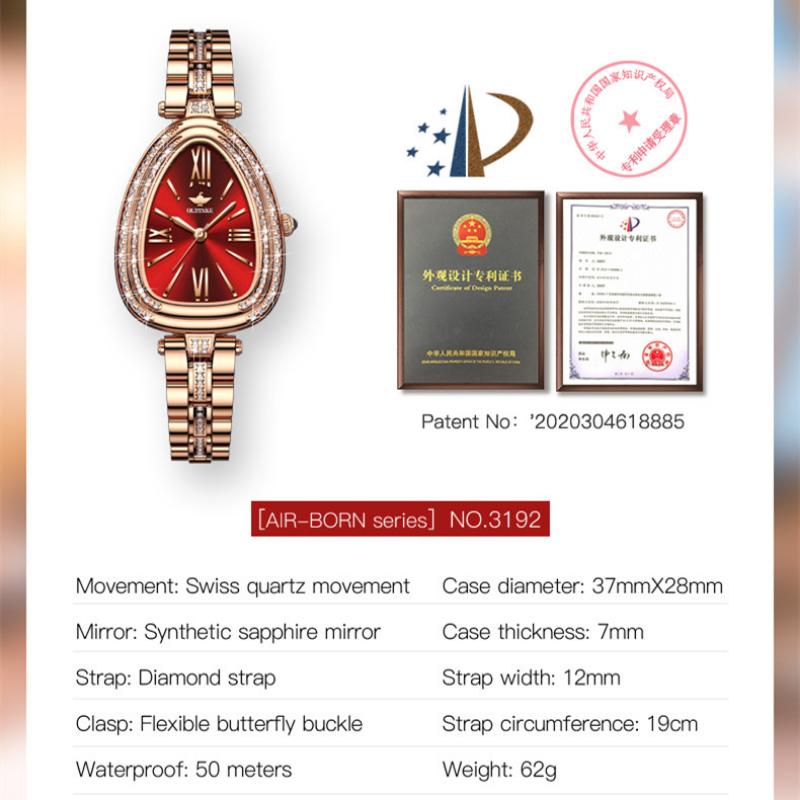 OUPINKE Nouvelle montre pour femme d'affaires et de loisirs de marque Tide avec cadran serpentin incrusté de diamants Montre à quartz étanche haut de gamme de grande valeur