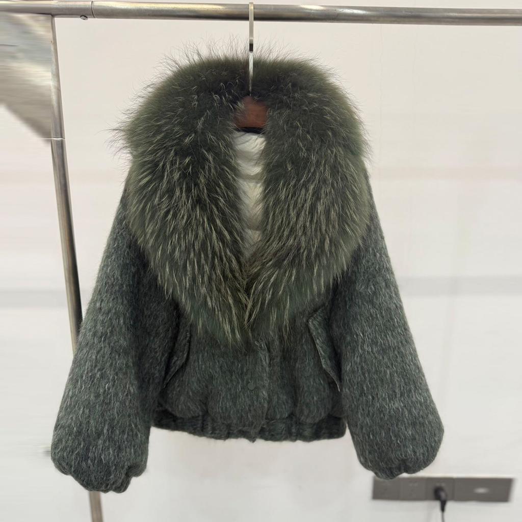 Winter New Luxury Fur Fox Big Fur Collar Wool Nylon White Goose Down Jacket Women's Short Thermal Jacket