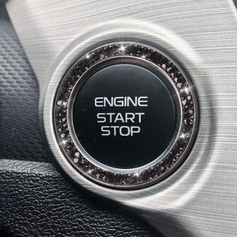 1pc Rhinestone Decor Glass Car One-button Start Decoration Ring