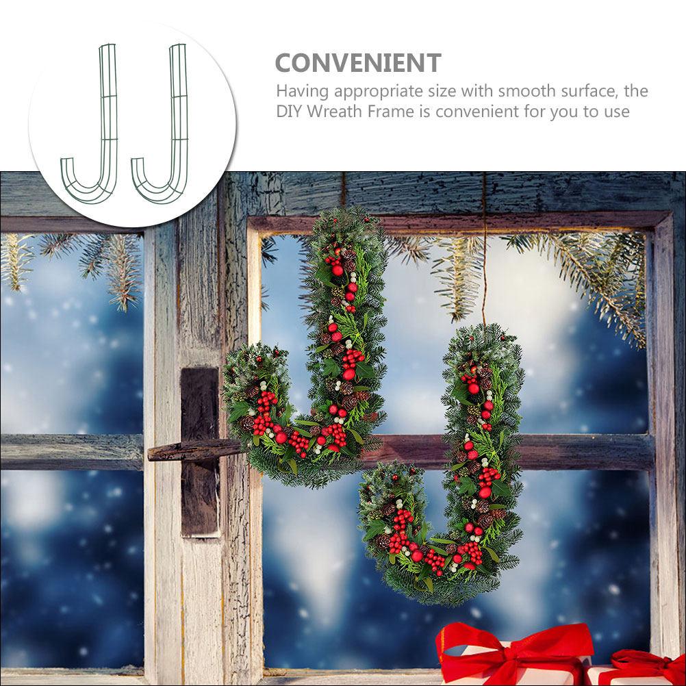 2Pcs J-Shaped Candy Cane Wreath Frame Iron Metal DIY Christmas Wreath Ring for Indoor Outdoor Decor Holiday Party Crafting