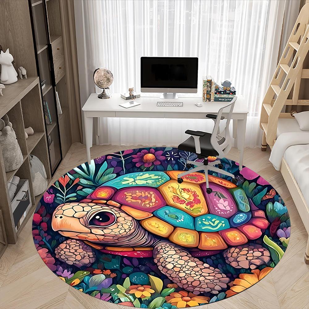 1pc Turtle Garden Office Round Area Rug, Indoor Mat Suitable ForOffice, Under Office Chairs Bedroom Living Room Home Decor, Room Deco  D078