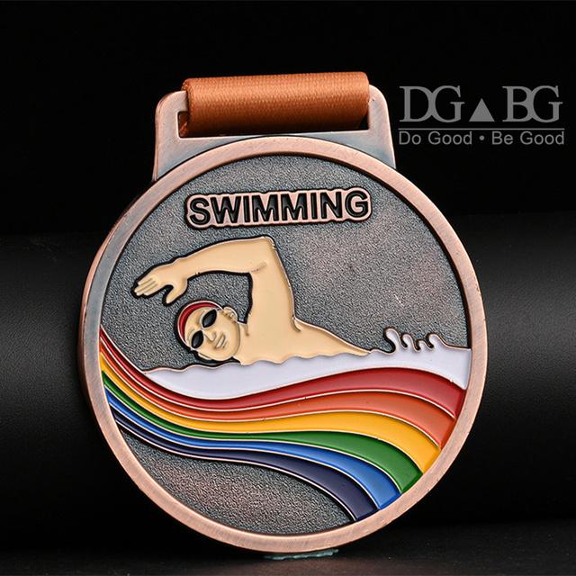 

Swimming Award Medals with Neck Ribbon Custom Design Your Own Winner Medal Gold Silver Bronze for Sport Competition Prizes Gift