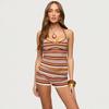 Women's Summer Color Block Stripe Spaghetti Strap Slim Fit Shorts Set