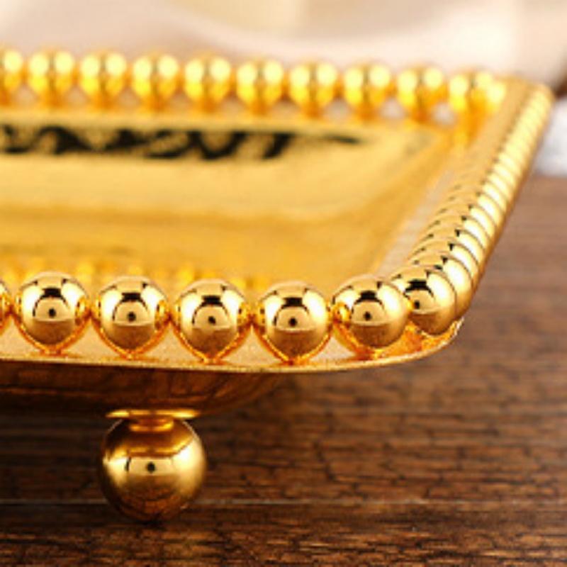 European Fruit Plate, Home Square Shaped Plate, Golden Niche Retro Snack Plate, Pastry Tray Creative Home Living Room Decoration