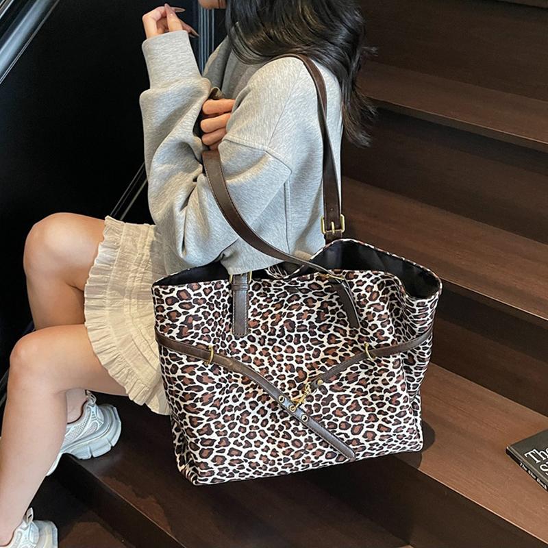 Women's Soft Large Capacity Leopard Shopper Shopping Bag New Travel Casual Shoulder Bag Handbags and Purses CLE