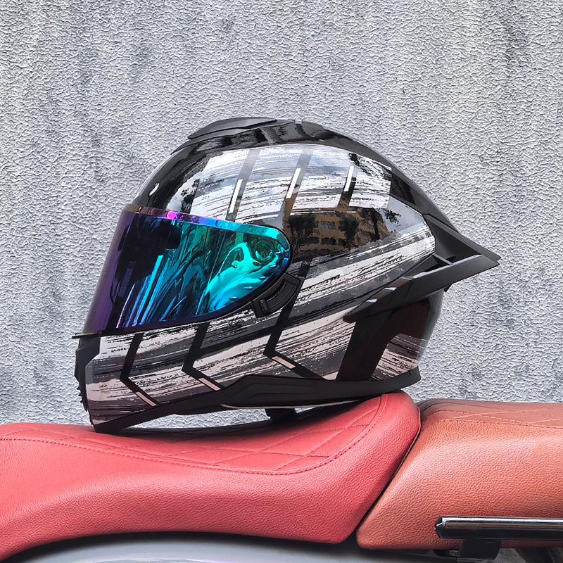 Full Helmet Double Mirror Helmet Men's Four Seasons Universal Hard Hat Female Knight Locomotive Double Lenses