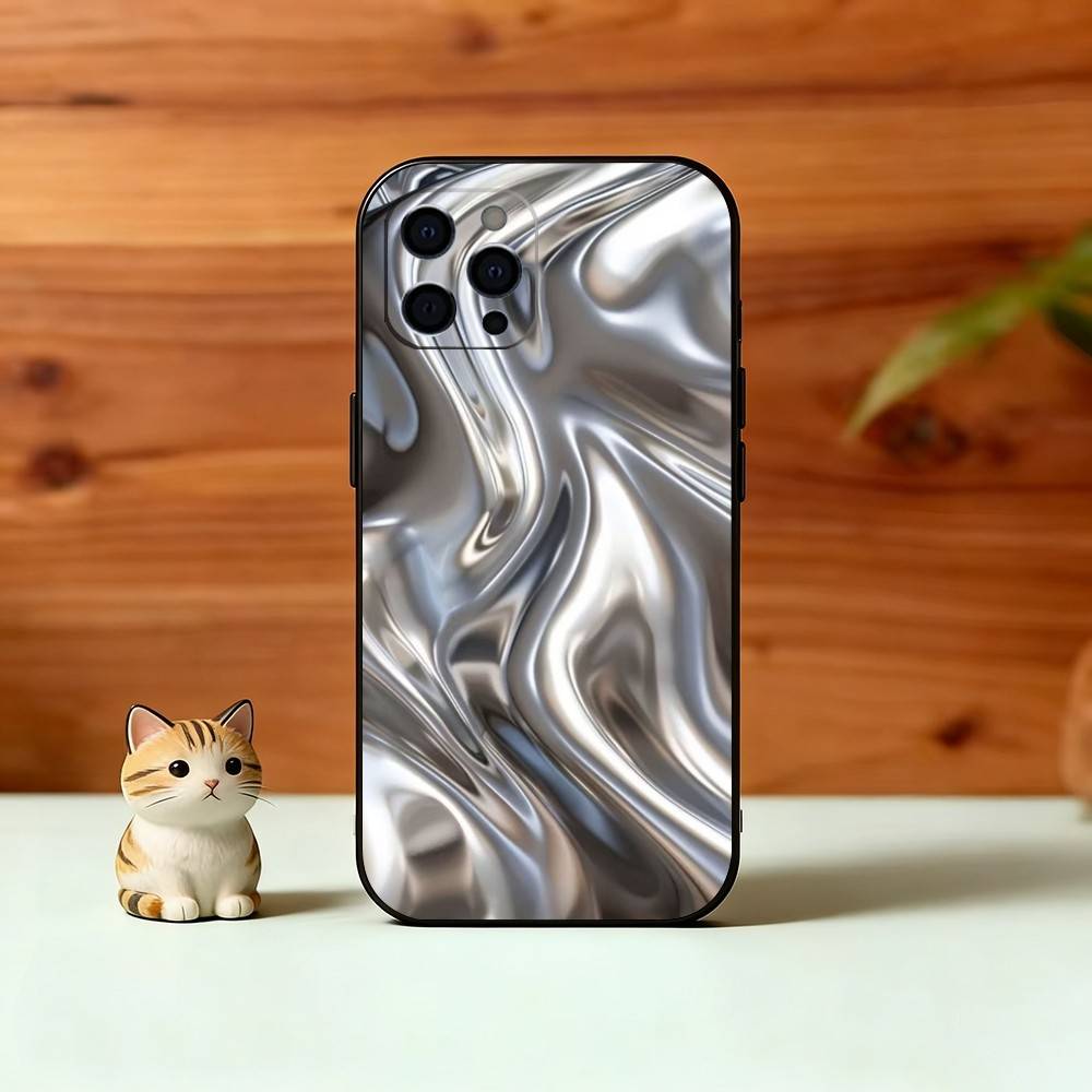 Metallic Pattern Phone Case For iPhone 17, 16,15,14,13,12,11 Plus,Pro Max, Others Soft Black Cover