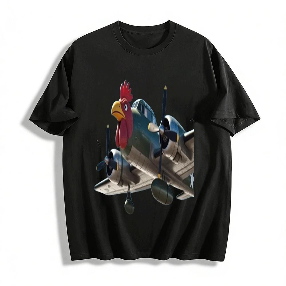 

Funny Rooster Head Retro Fighter Plane Graphic Casual T-Shirt Pure cotton T-shirt XXS