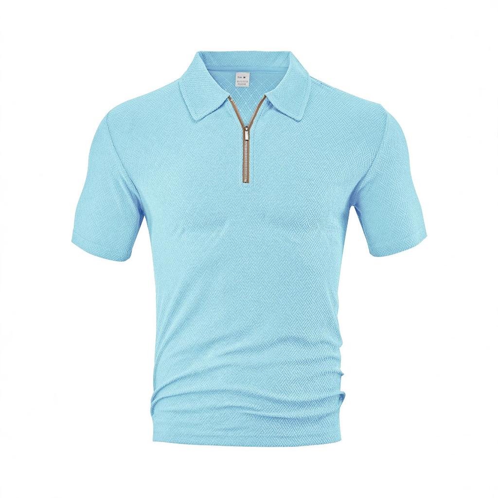 European and American Men's Clothing Summer New Casual Loose Towel Jacquard Cloth Zipper Placket Men's Short-sleeved Polo Shirt
