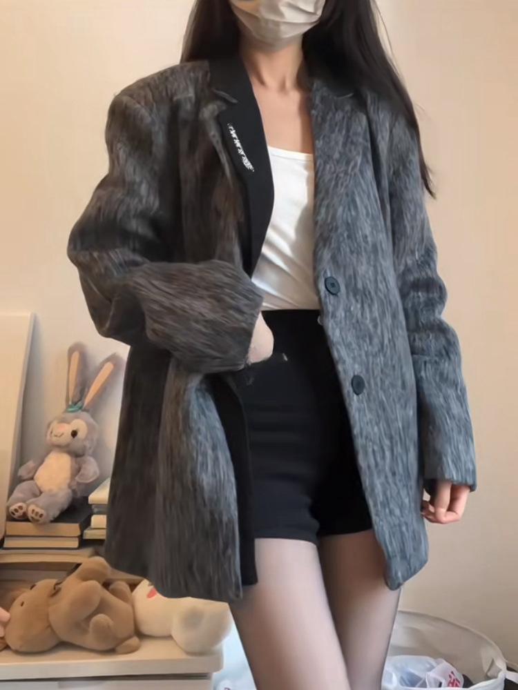 

Petite Women s Woolen Coat - Grey 2025 Spring Collection Large серый