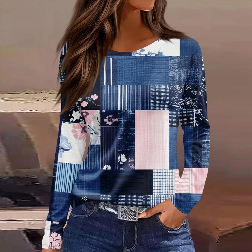 Damen Täglich Lässig Langärmlig Bedruckt O-Ausschnitt Oberteil