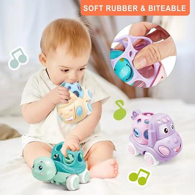 Babyrasseln 0–12 Monate Autospielzeug für Kleinkinder, weiche Gummi-Push-and-Go-Fahrzeuge, Kleinkind-Rasselauto, Reibungsbetriebenes LKW-Spielzeug, Geschenk
